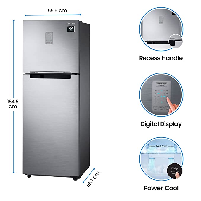 Samsung 253L 3 Star Inverter Frost Free Double Door Refrigerator (RT28T3743S8/HL, Silver, Elegant Inox, Convertible, 2022 Model) Samsung 253L 3 Star Inverter Frost Free Double Door Refrigerator (RT28T3743S8/HL, Silver, Elegant Inox, Convertible, 2022 Model)